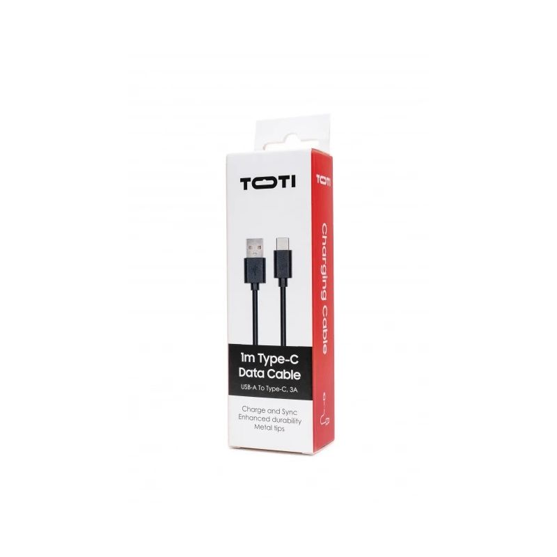 SEEK TOTI USB-A to Type-C, 1m PVC Data Cable 3A, Black