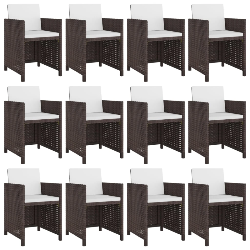 vidaXL 13-daļīgs dārza mēbeļu komplekts ar matračiem, PE pinums, brūns