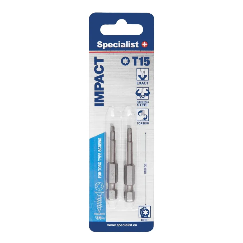 SPECIALIST+ uzgalis TORX GRIP T15, 50 mm, 2 gab.