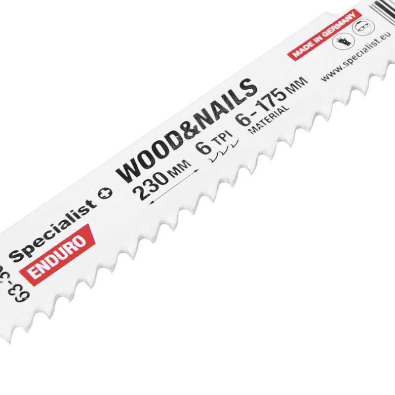 SPECIALIST+ tiigersae tera naeltega puidule, 230 mm, 6TPI