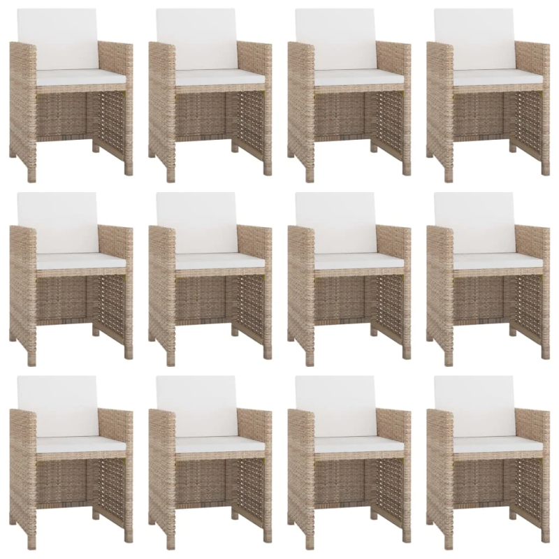 vidaXL 13-daļīgs dārza mēbeļu komplekts ar matračiem, PE pinums, bēšs