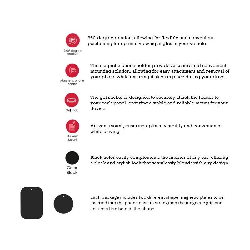 SEEK TOTI Magnetic Square Shape Car Holder with 3M Glue Mount, Black