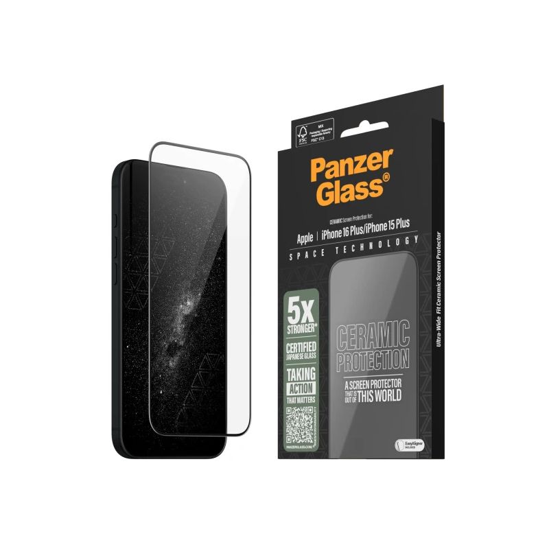 PanzerGlass Ceramic Screen Protector Apple iPhone 16 Plus, Ultra-Wide Fit