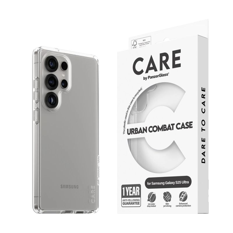 CARE by PanzerGlass Flagship Case Urban Combat w. Clear Frame Samsung Galaxy S25 Ultra, Transparent