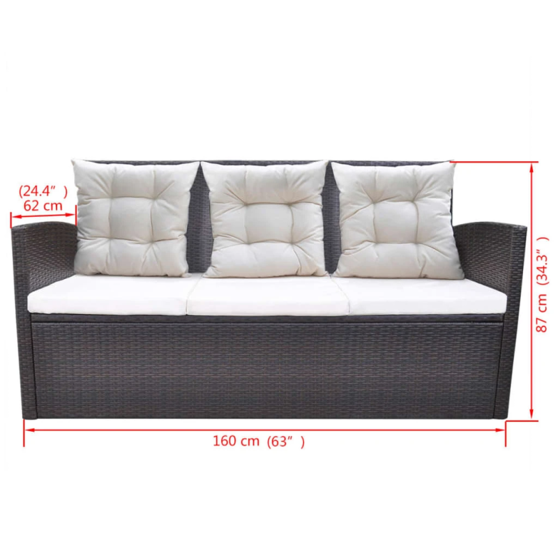 vidaXL 6-daļīgs dārza mēbeļu komplekts ar matračiem, PE pinums, brūns