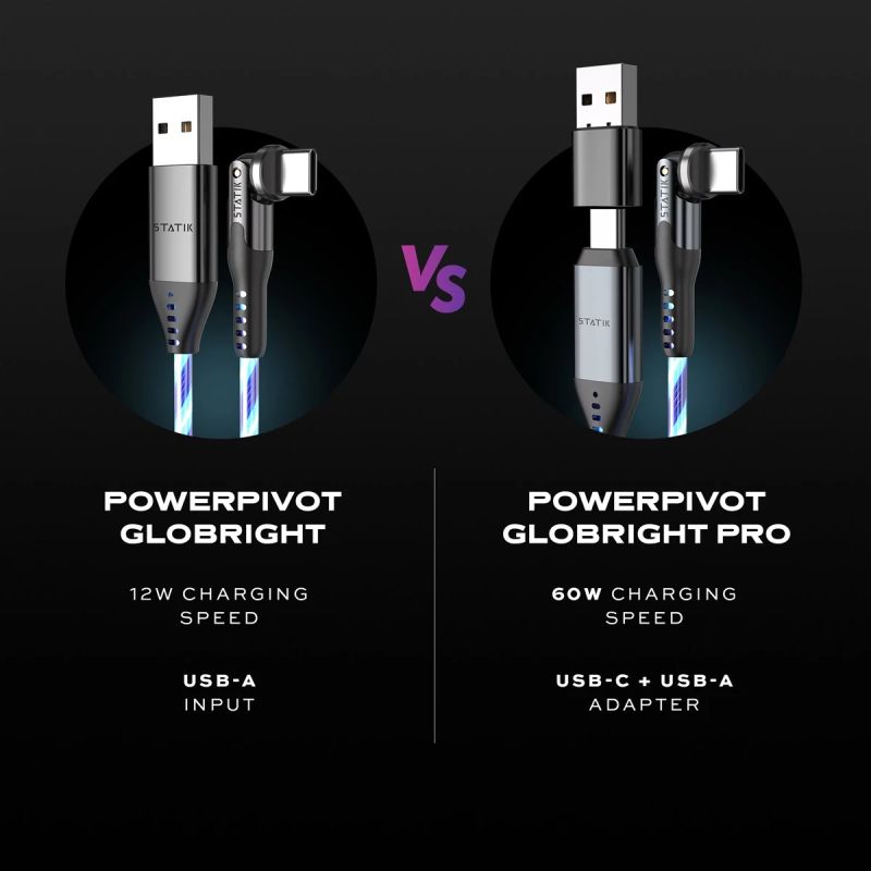 STATIK PowerPivot Pro, Glowing LED Cabel, USB-C to USB-C, 2m, Black