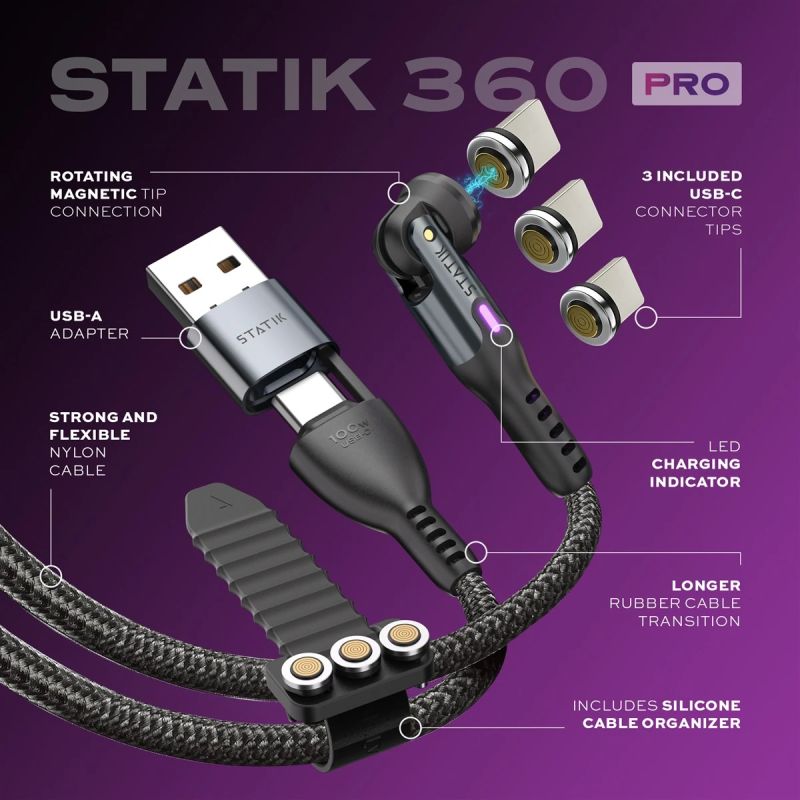 STATIK Statik 360 Pro Cable 2.0 USB-C Only, 1m, Black