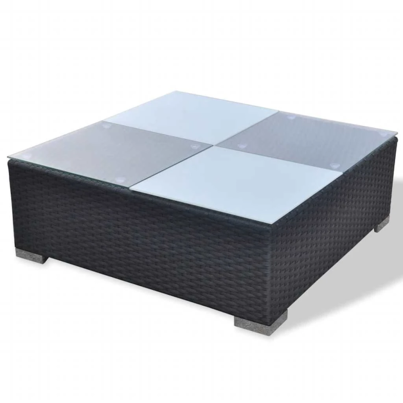 vidaXL 6-daļīgs dārza atpūtas mēbeļu komplekts ar matračiem, PE, melns