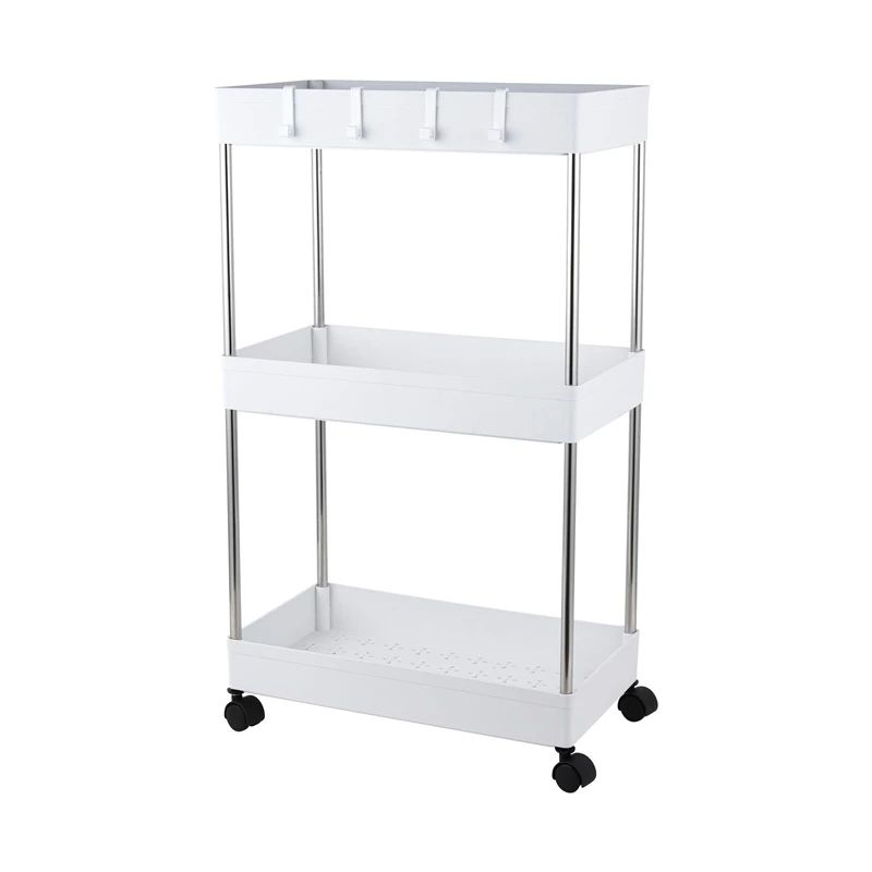 Plaukts ar riteņiem Domoletti, balta, 22 cm x 38 cm x 67.5 cm