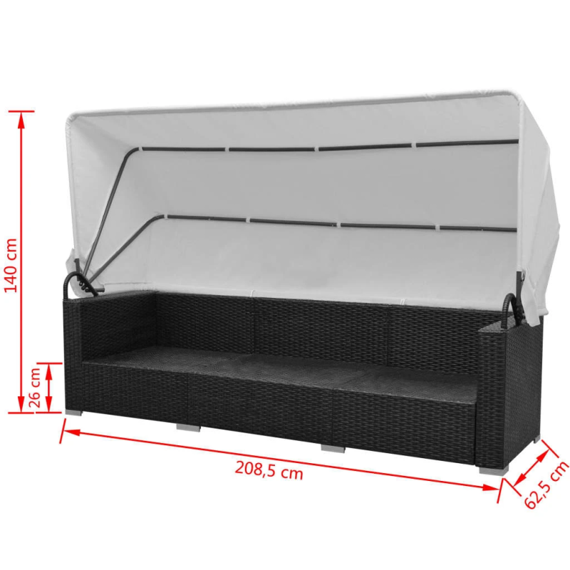 vidaXL 7-daļīgs dārza atpūtas mēbeļu komplekts ar jumtiņu, PE, melns