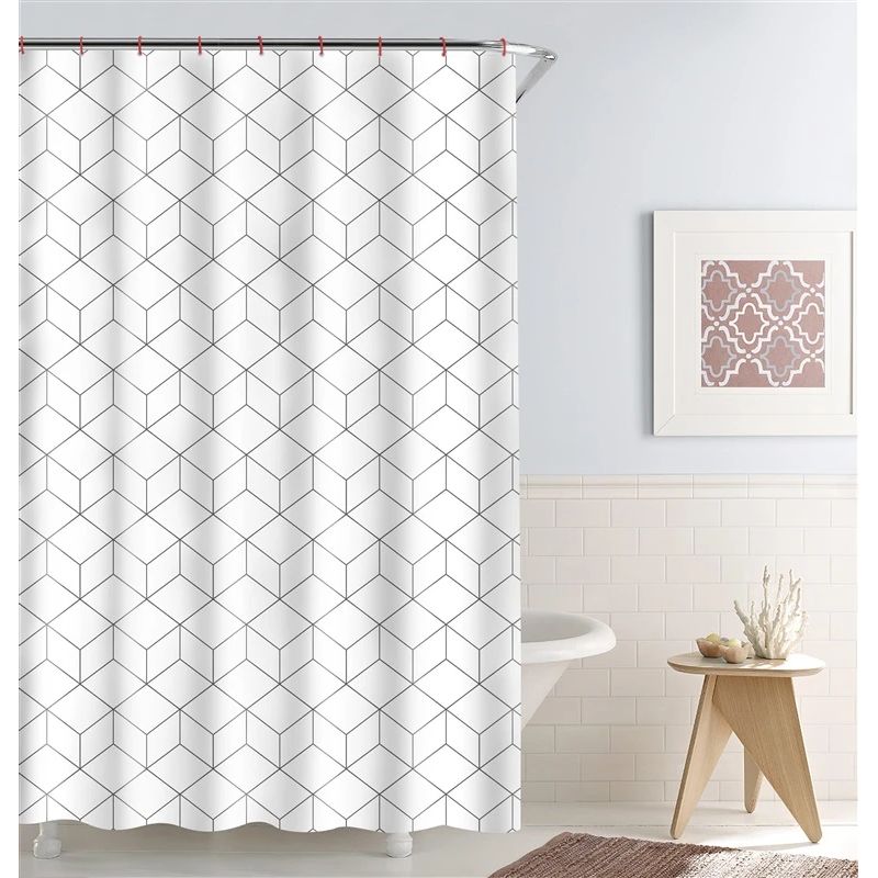 Dušas aizkars Domoletti 182545H, balta krās.-melna krās., 180 cm x 180 cm