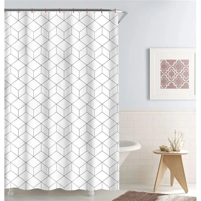 Dušas aizkars Domoletti 182545H, balta krās.-melna krās., 180 cm x 180 cm