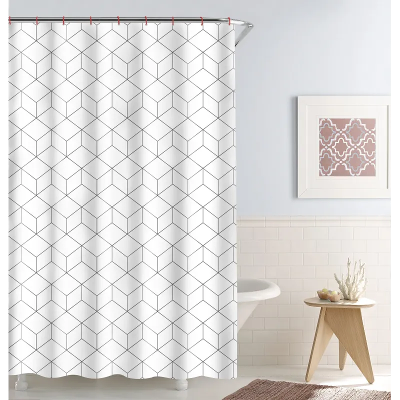 Dušas aizkars Domoletti 182545H, balta krās.-melna krās., 180 cm x 180 cm