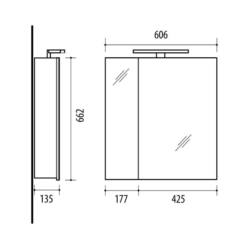 Подвесной шкафчик для ванной с зеркалом Domoletti SV61-3, серый цв., 13.5 см x 60 см x 66 см