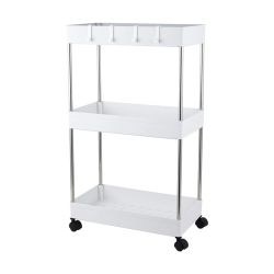 Plaukts ar riteņiem Domoletti, balta, 22 cm x 38 cm x 67.5 cm