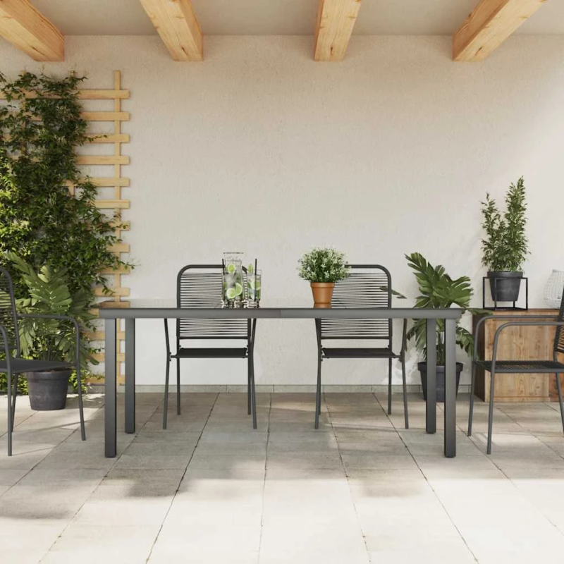 vidaXL dārza galds, melns, 190x90x74 cm, alumīnijs un stikls