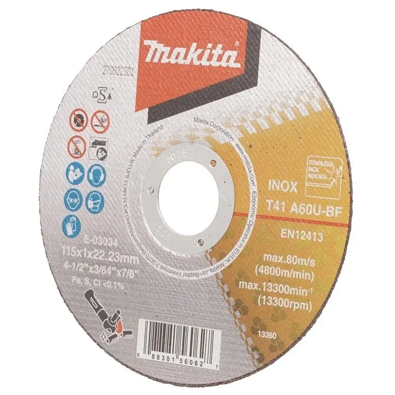 Nerūsējošā tērauda griešanas disks Makita E-03034 115x1x22