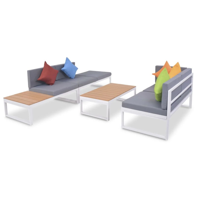 vidaXL 4-daļīgs dārza atpūtas mēbeļu komplekts, matrači, alumīnijs,WPC