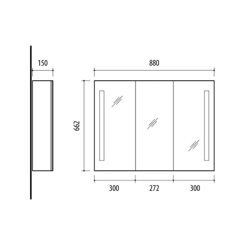 Piekarināms vannas istabas skapis ar spoguli Domoletti SV90-1, melna krās., 15 cm x 88 cm x 66 cm