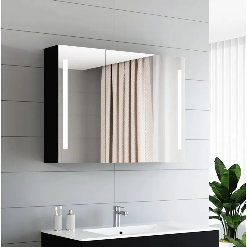 Pakabinama vonios spintelė su veidrodžiu Domoletti SV90-1, juoda sp., 15 cm x 88 cm x 66 cm