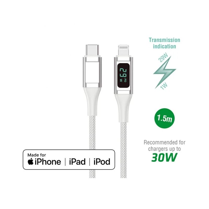 USB-C to Lightning Cable DigitCord 30W 1.5m whiteMFI certified