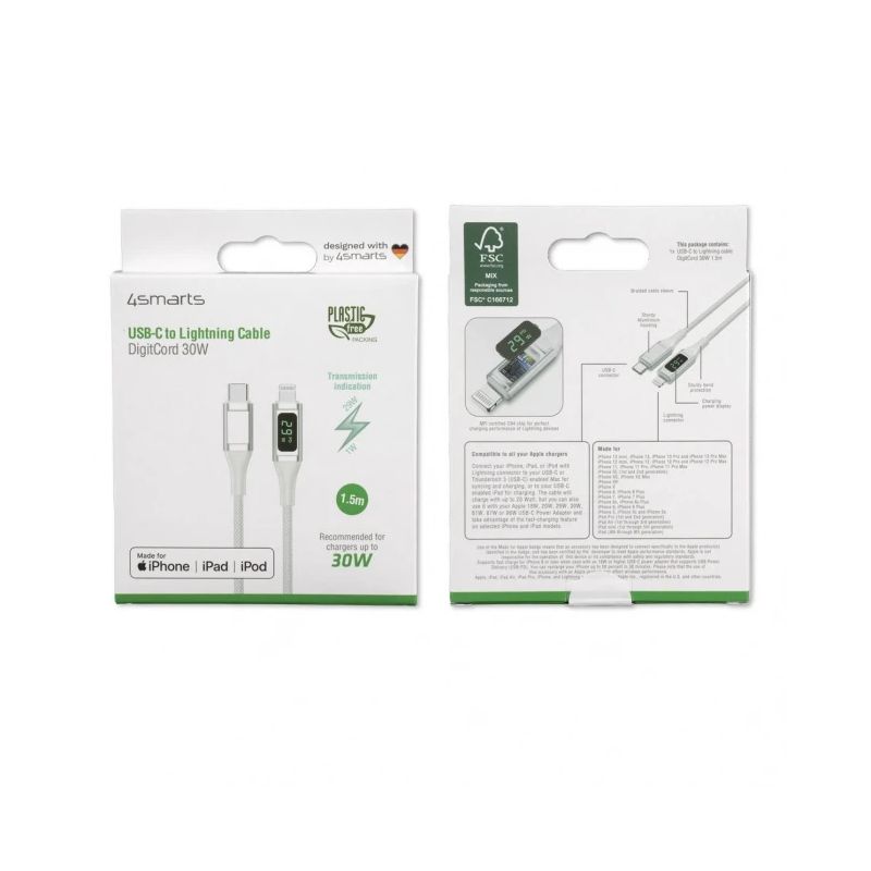 USB-C to Lightning Cable DigitCord 30W 1.5m whiteMFI certified