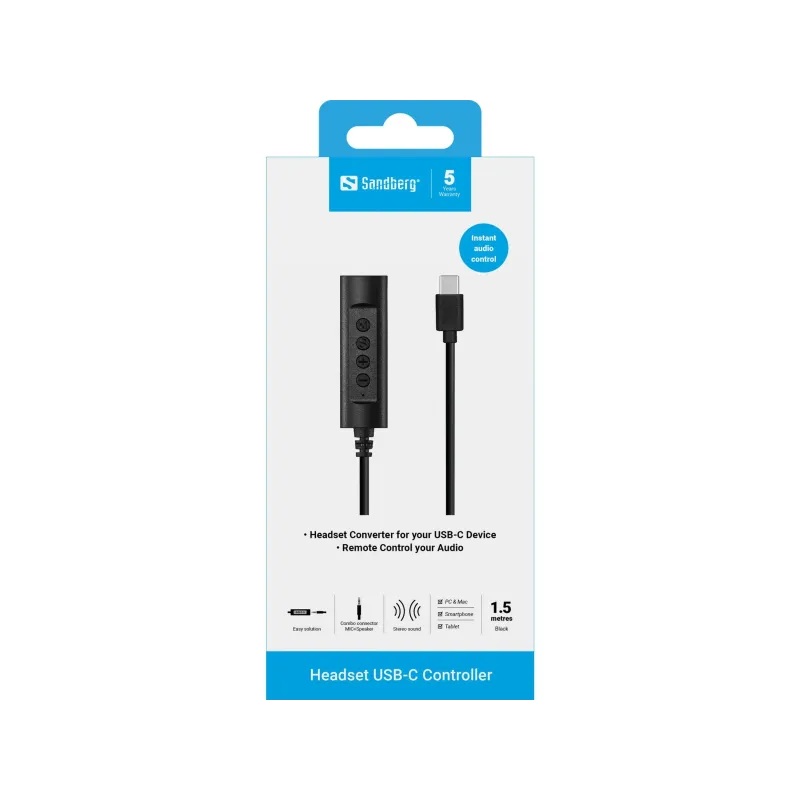 Sandberg 136-73 Headset USB-C Controller 1.5m