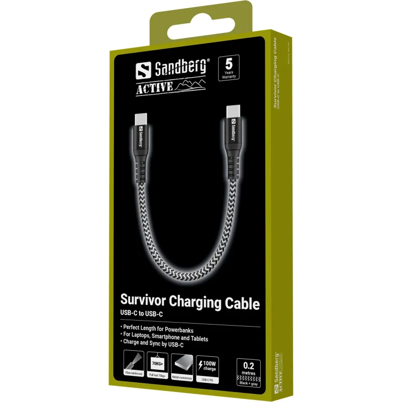 Sandberg 441-66 Survivor USB-C Cable 0.2M 100W