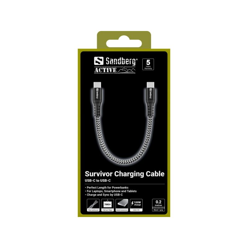 Sandberg 441-66 Survivor USB-C Cable 0.2M 100W