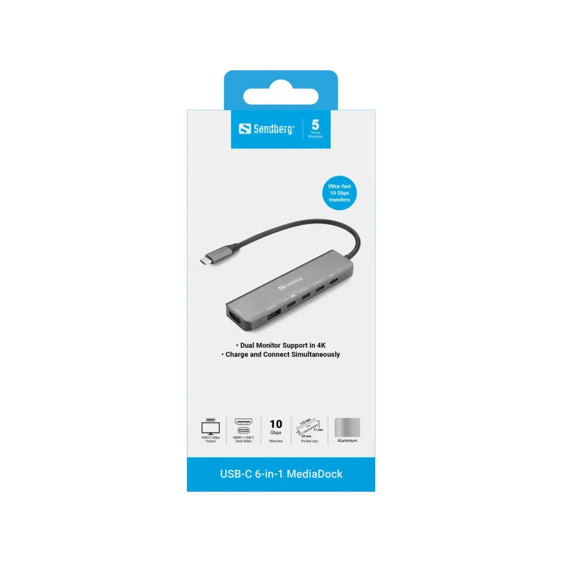 Sandberg 136-77 USB-C 6-in-1 MediaDock