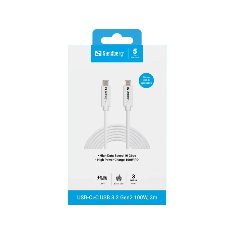 Sandberg 136-75 USB-C C USB 3.2 Gen2 100W, 3m