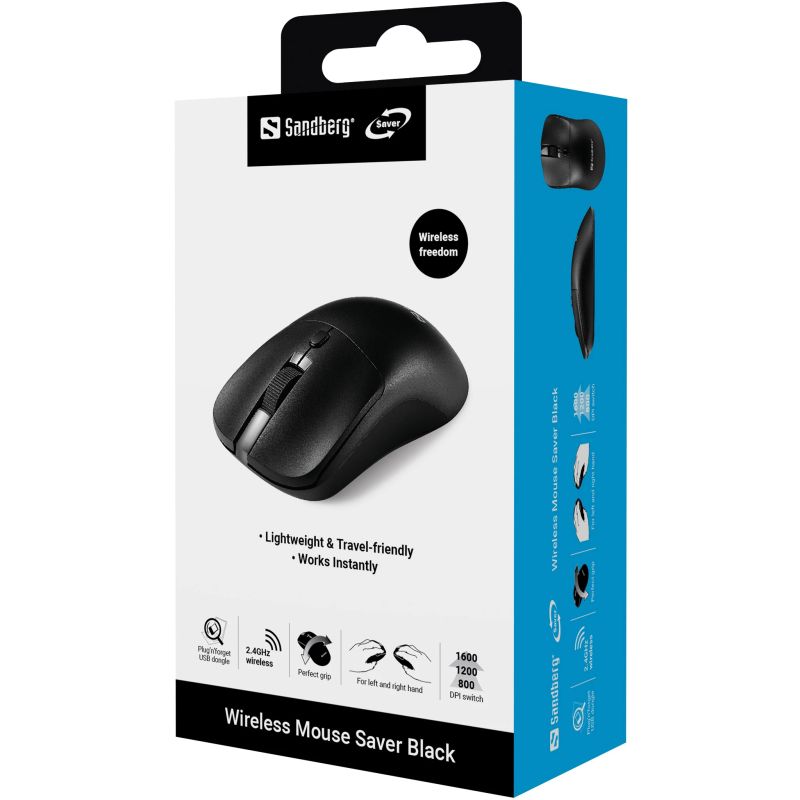 Sandberg 331-04 Wireless Mouse Saver Black, Left+Right, USB-A dongle