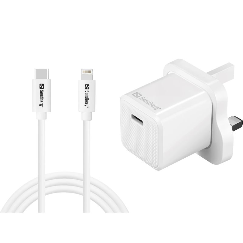 Sandberg 441-64 USB-C 20W Charger UK+Lightning, Incl. 1m USB-C Lighting cable