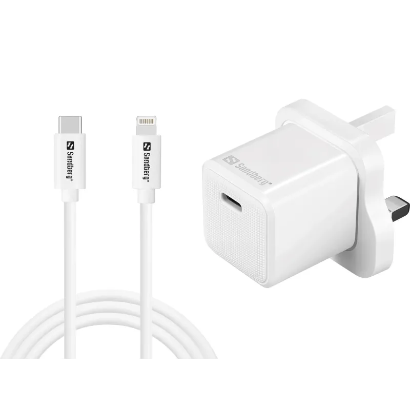 Sandberg 441-64 USB-C 20W Charger UK+Lightning, Incl. 1m USB-C Lighting cable