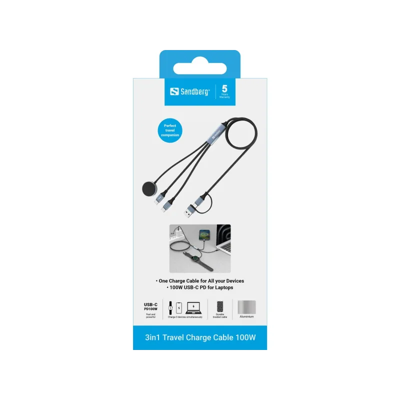 Sandberg 441-69 3in1 Travel Charge Cable 100W