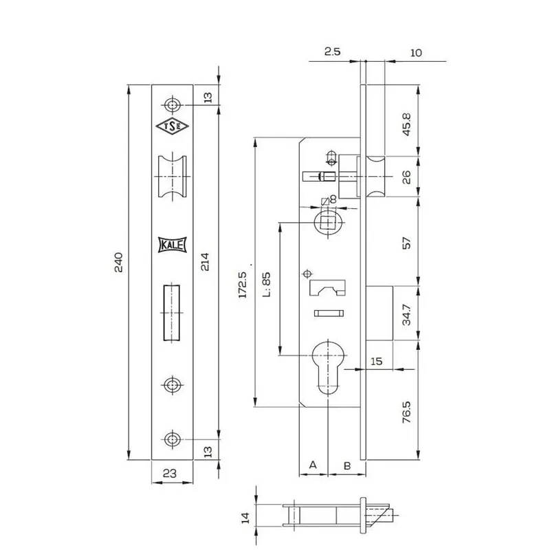 Iebūvējamā slēdzene 153-20-U, bez cilindra, pārklāta ar misiņu