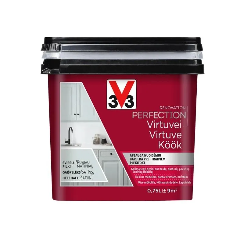 Emaljas krāsa V33 Perfection Kitchen. 0.75 l. gaiši pelēka