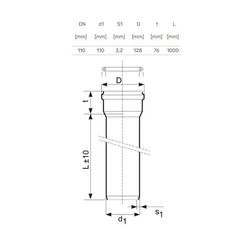 Caurule ārēja D110 1m SN8 PVC ,Magnaplast,