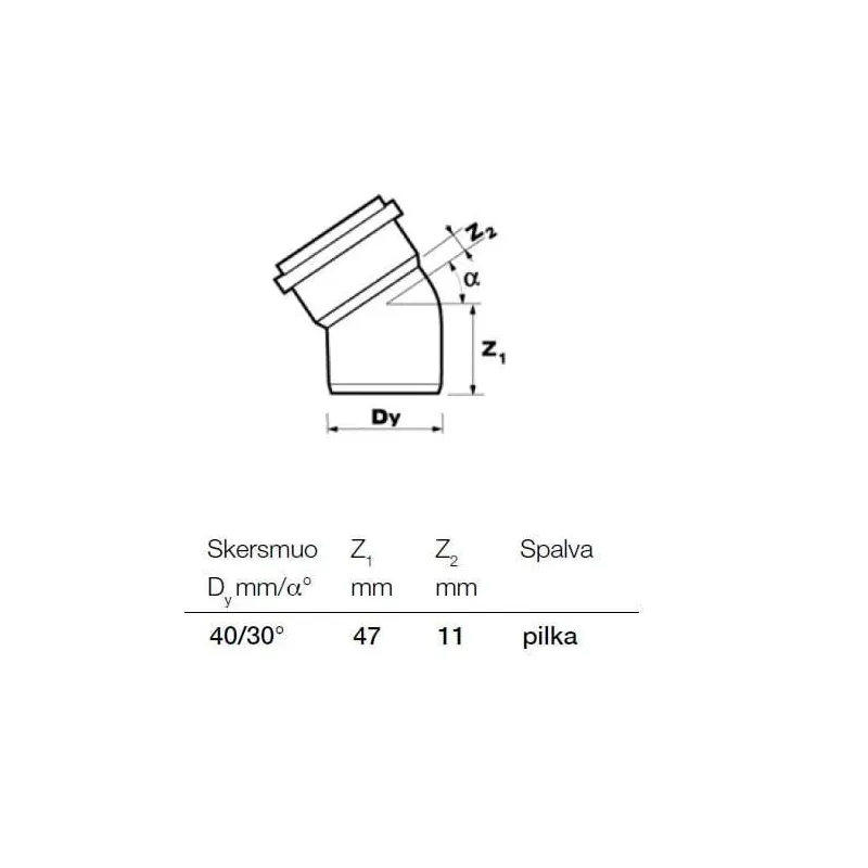Līkums pp d40-30 ,wavin,