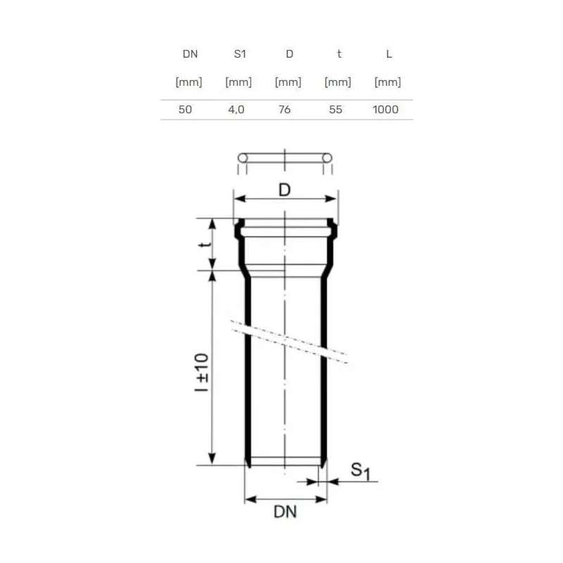 Kanalizācijas caurule Magnaplast. Skolan. DIA 58 mm. 1 m