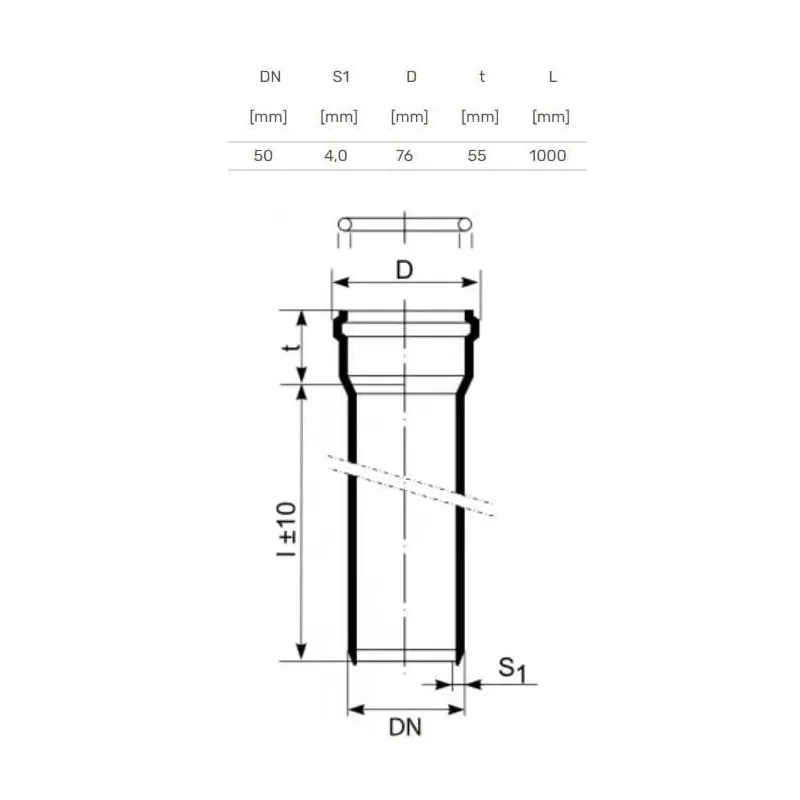 Kanalizācijas caurule Magnaplast. Skolan. DIA 58 mm. 1 m
