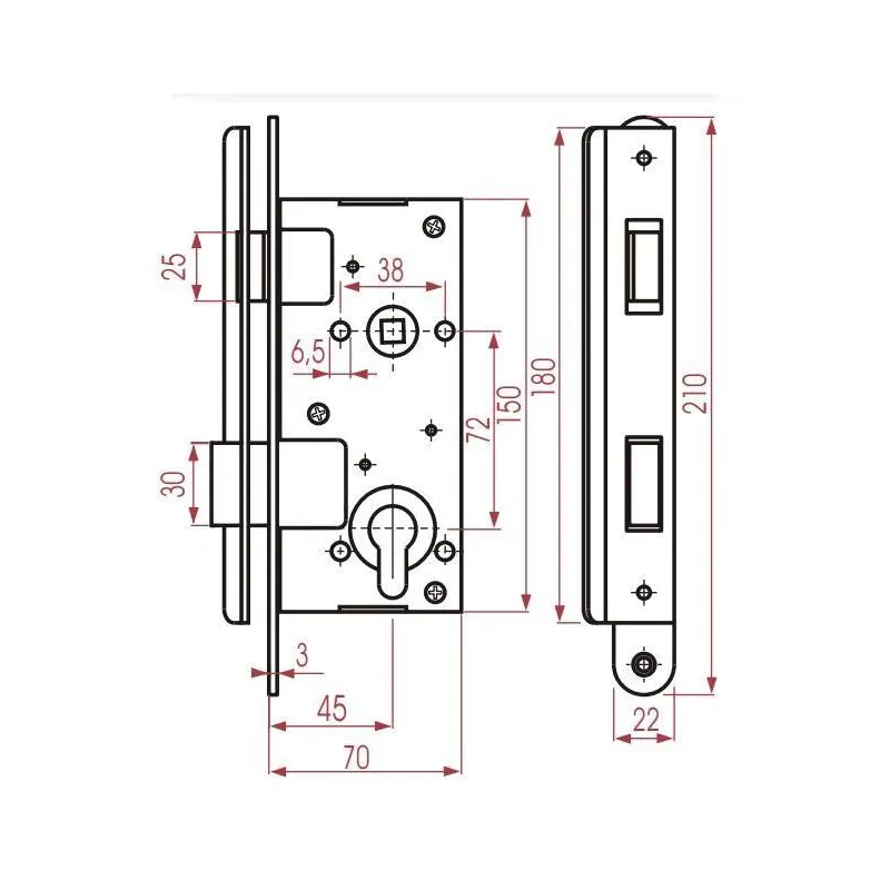 Iemontējamā slēdzene 406C-35802-2 krāsots. 60 mm 72 mm-45 mm