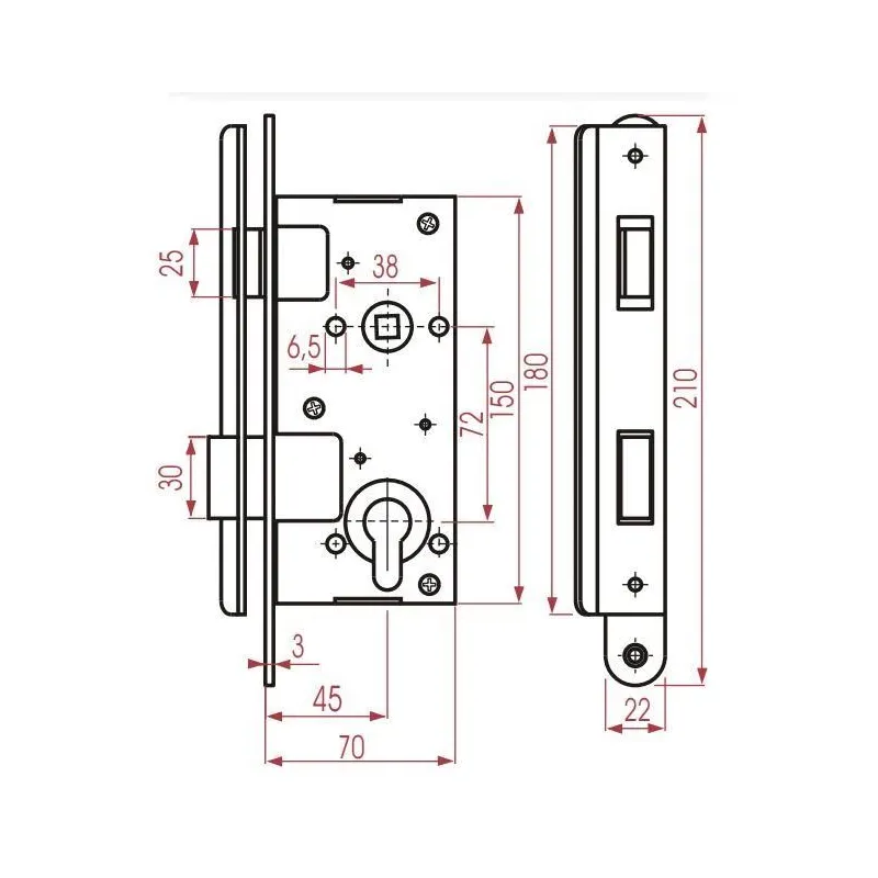 Iemontējamā slēdzene 406C-35802-2 krāsots. 60 mm 72 mm-45 mm