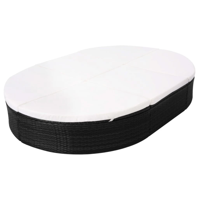 vidaXL dārza atpūtas gulta ar matraci, melna PE rotangpalma