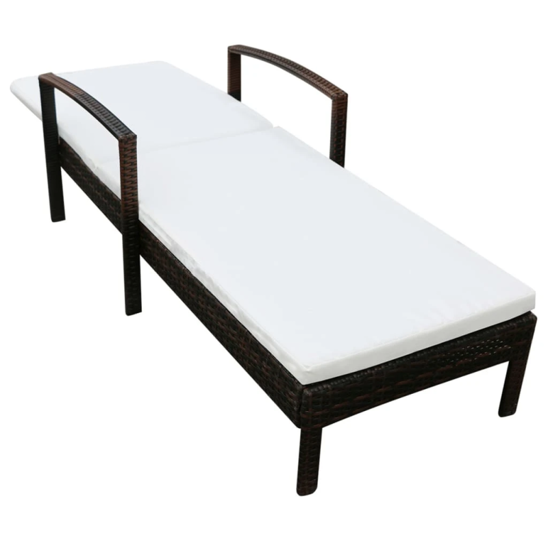 vidaXL sauļošanās zvilnis ar matraci, brūna PE rotangpalma