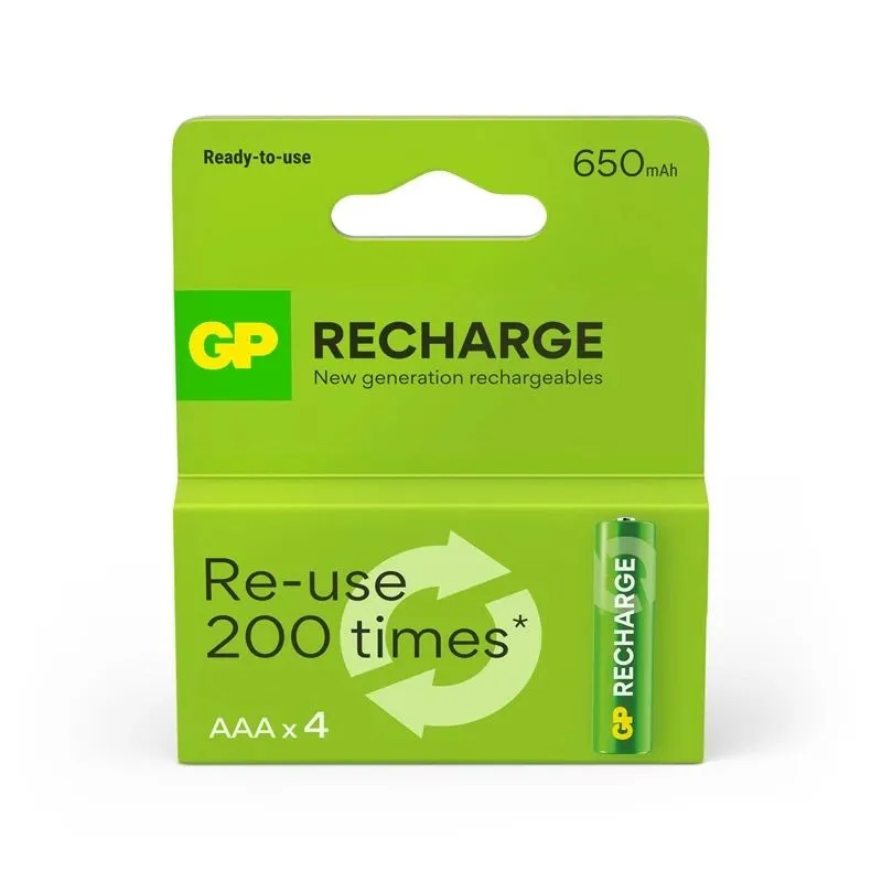 Uzlādējami elementi GP RECHARGE AAA, 650mAh, 4 gab.