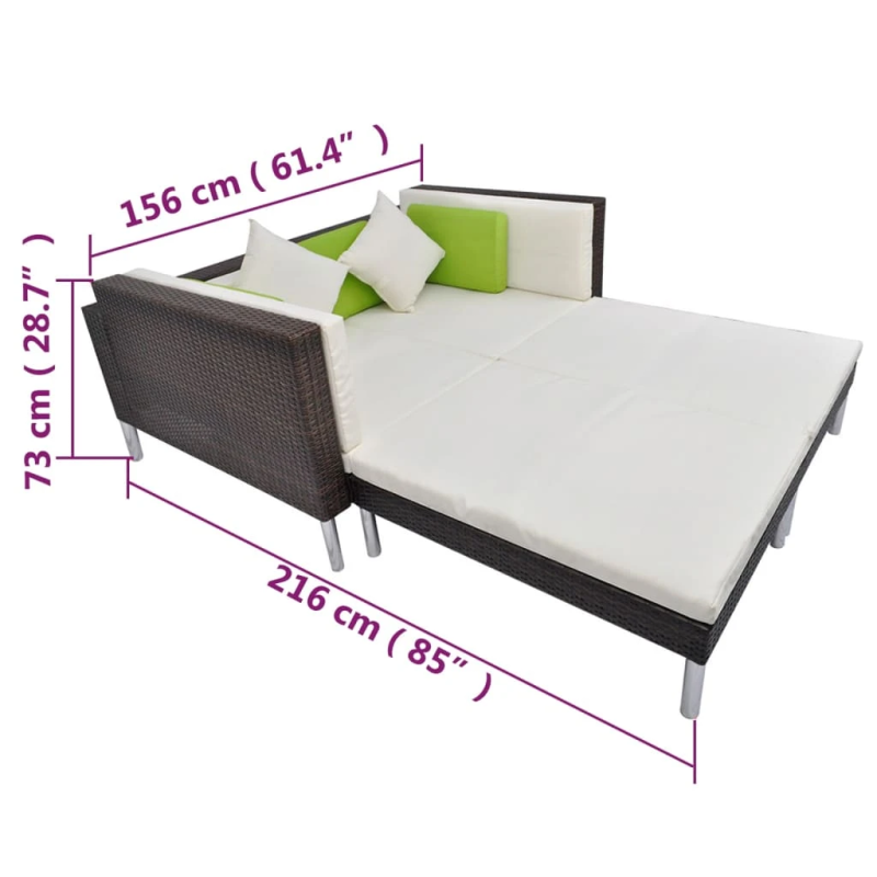 vidaXL 4-daļīgs dārza atpūtas mēbeļu komplekts ar matračiem, PE, brūns