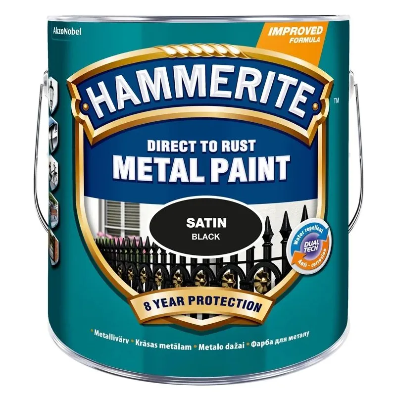 Emaljas krāsa Hammerite Smooth. 5 l. melna