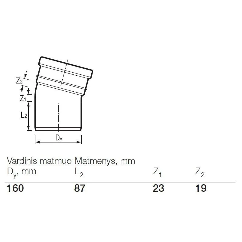 Līkums diametrs – 160x15° ,Wavin,