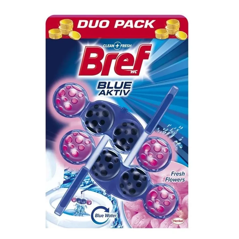 WC tīrītājs-atvēsinātājs BREF BLUE AKTIV FLOWERS. 2×50 g